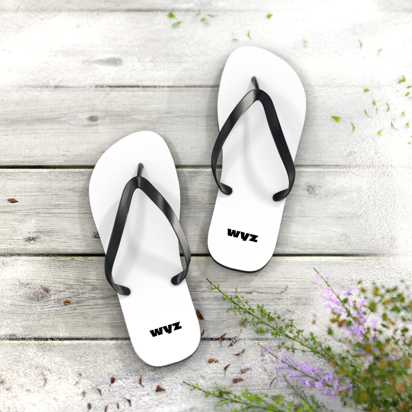 Minimal Logo Flip Flops — White Beach Sandals with WVZ Accent