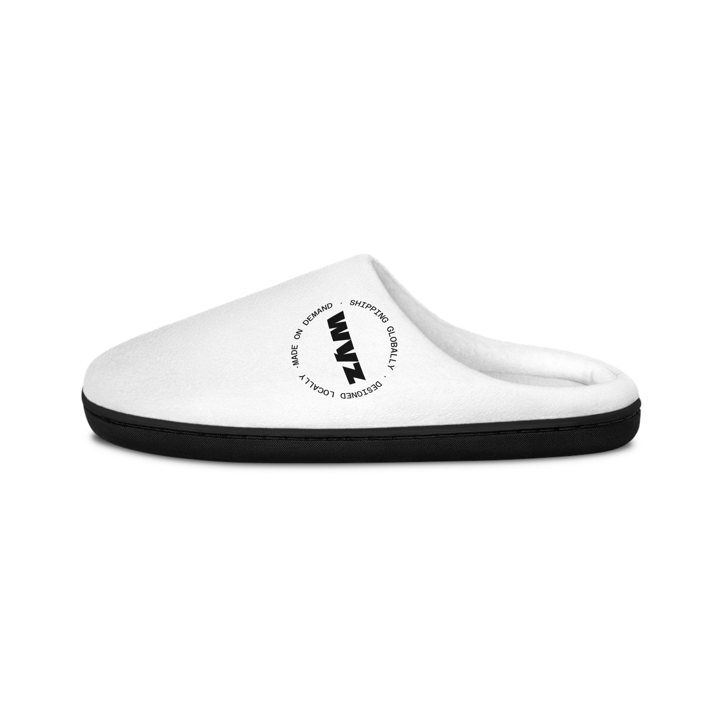 Men's Cozy Indoor Slippers — Minimal White Logo House Shoes for Home & Travel