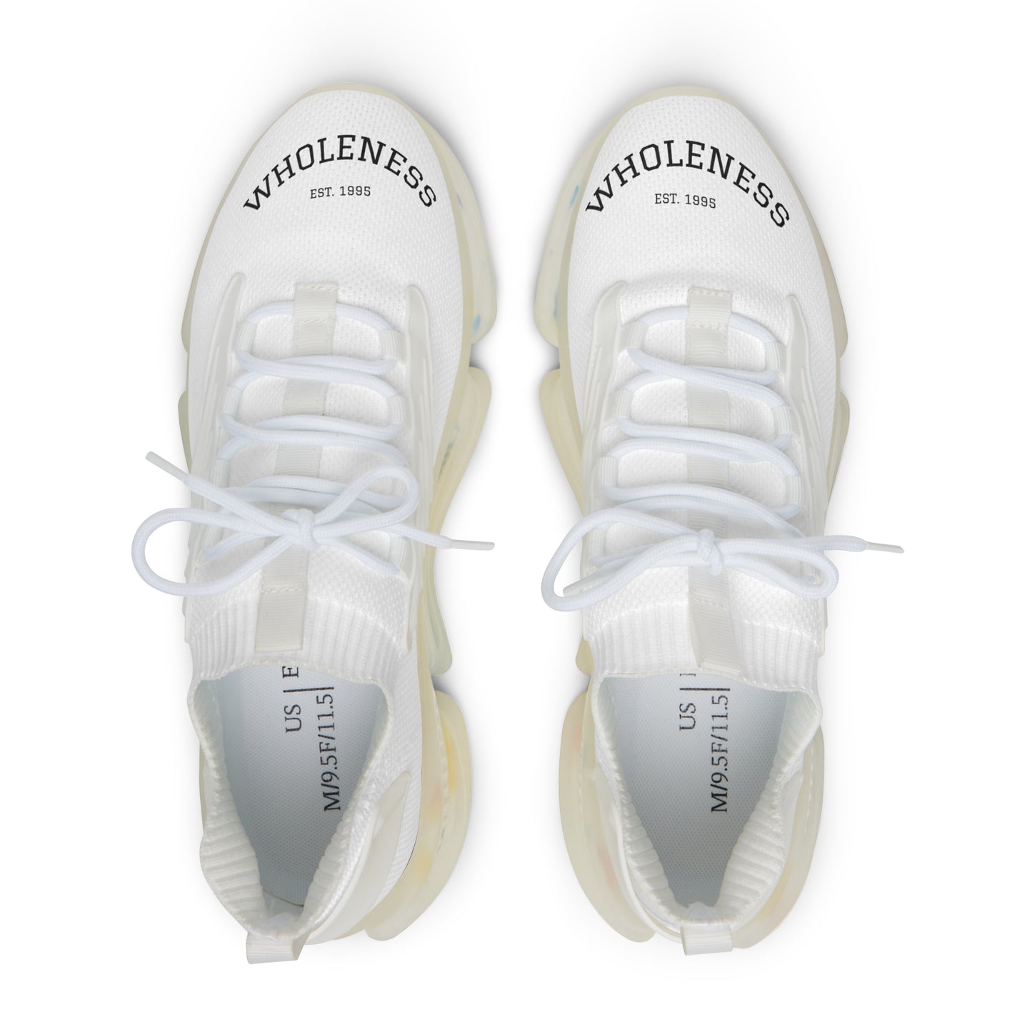 Men's White Mesh Sneakers — Breathable Lightweight Athletic Shoes with 'WHOLEENSS' Text