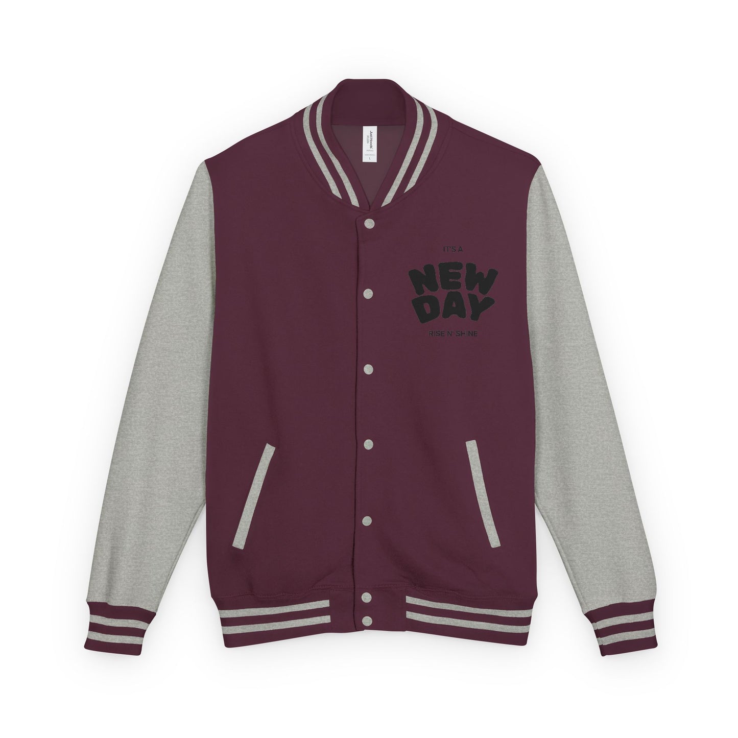 Black & White Letterman Jacket with Minimal Crest — Retro Varsity Bomber