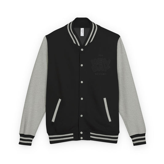 Black & White Letterman Jacket with Minimal Crest — Retro Varsity Bomber