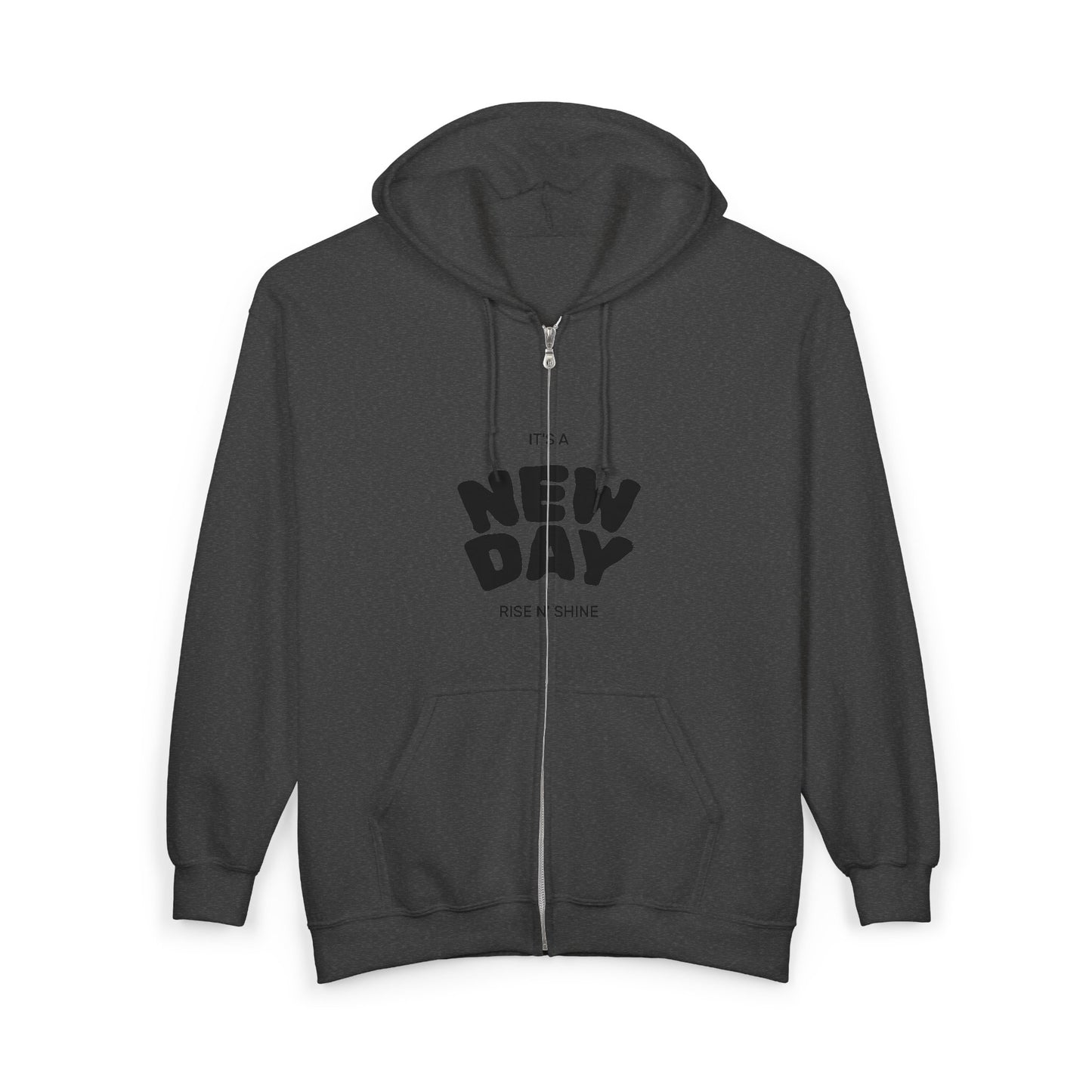 Black Full-Zip Hoodie with Subtle Crown Graphic – Minimalist Streetwear Zip-Up
