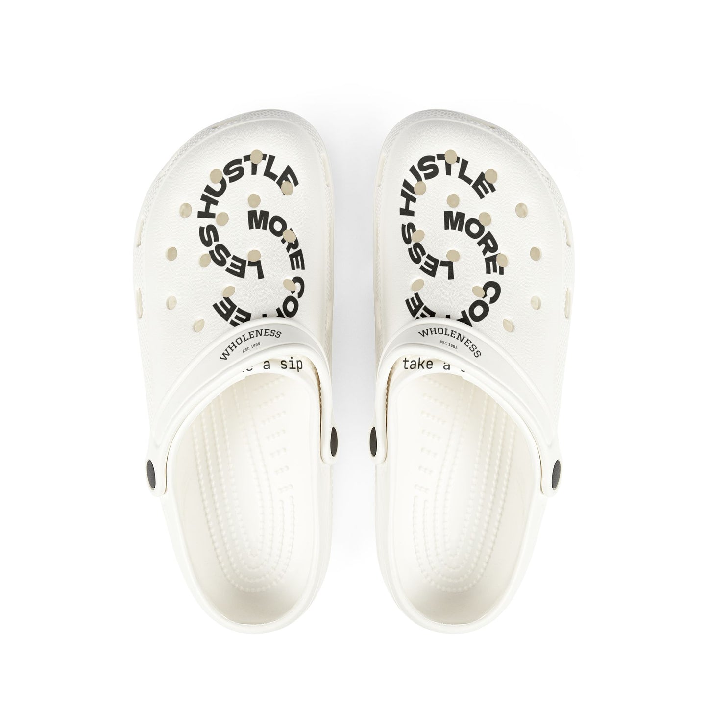 Hustle More White EVA Foam Clogs — 'Hustle More' Graphic Slip-On Shoes