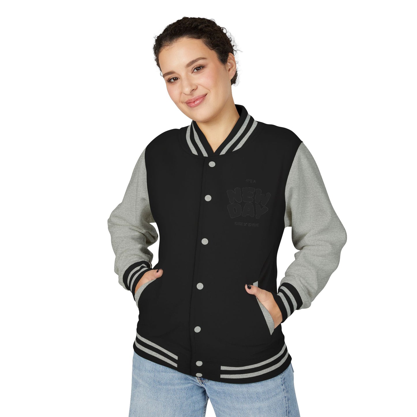 Black & White Letterman Jacket with Minimal Crest — Retro Varsity Bomber