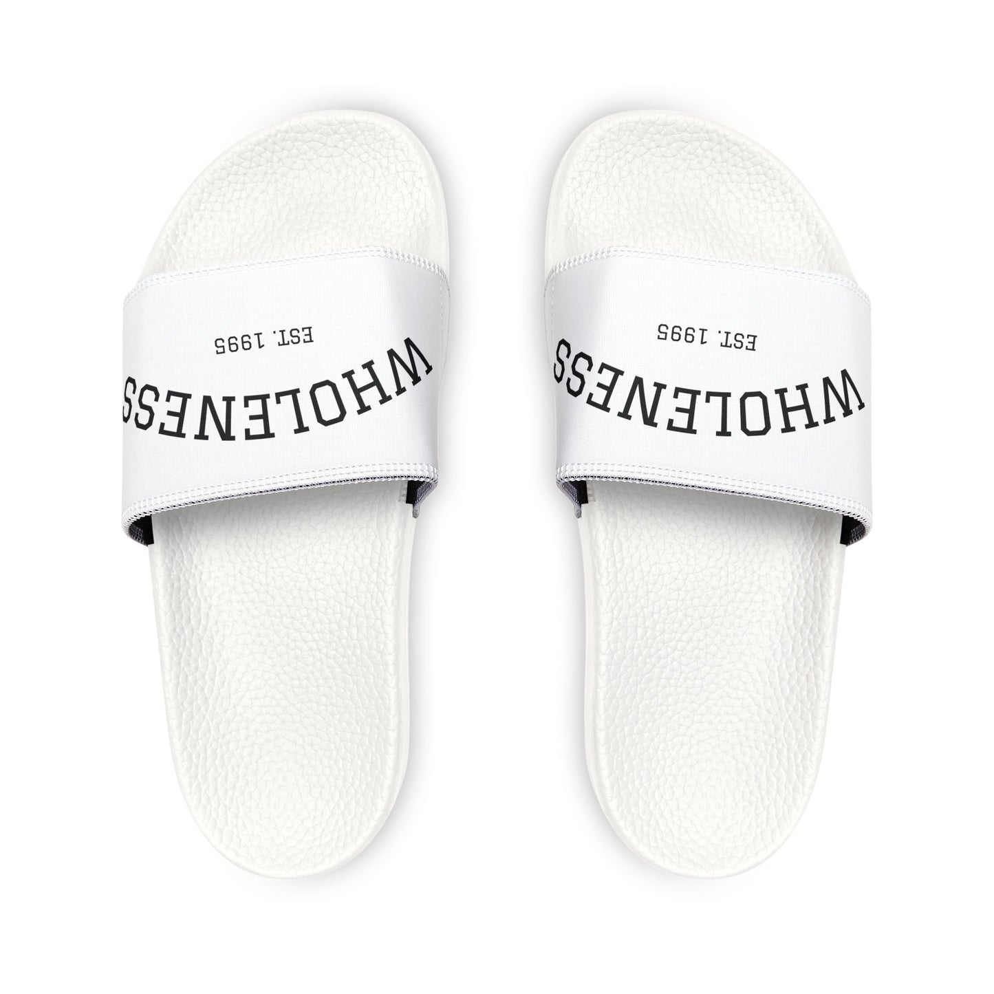 Men's White Slide Sandals — Removable-Strap Casual Pool Slides with 'WHOLENESS' Logo
