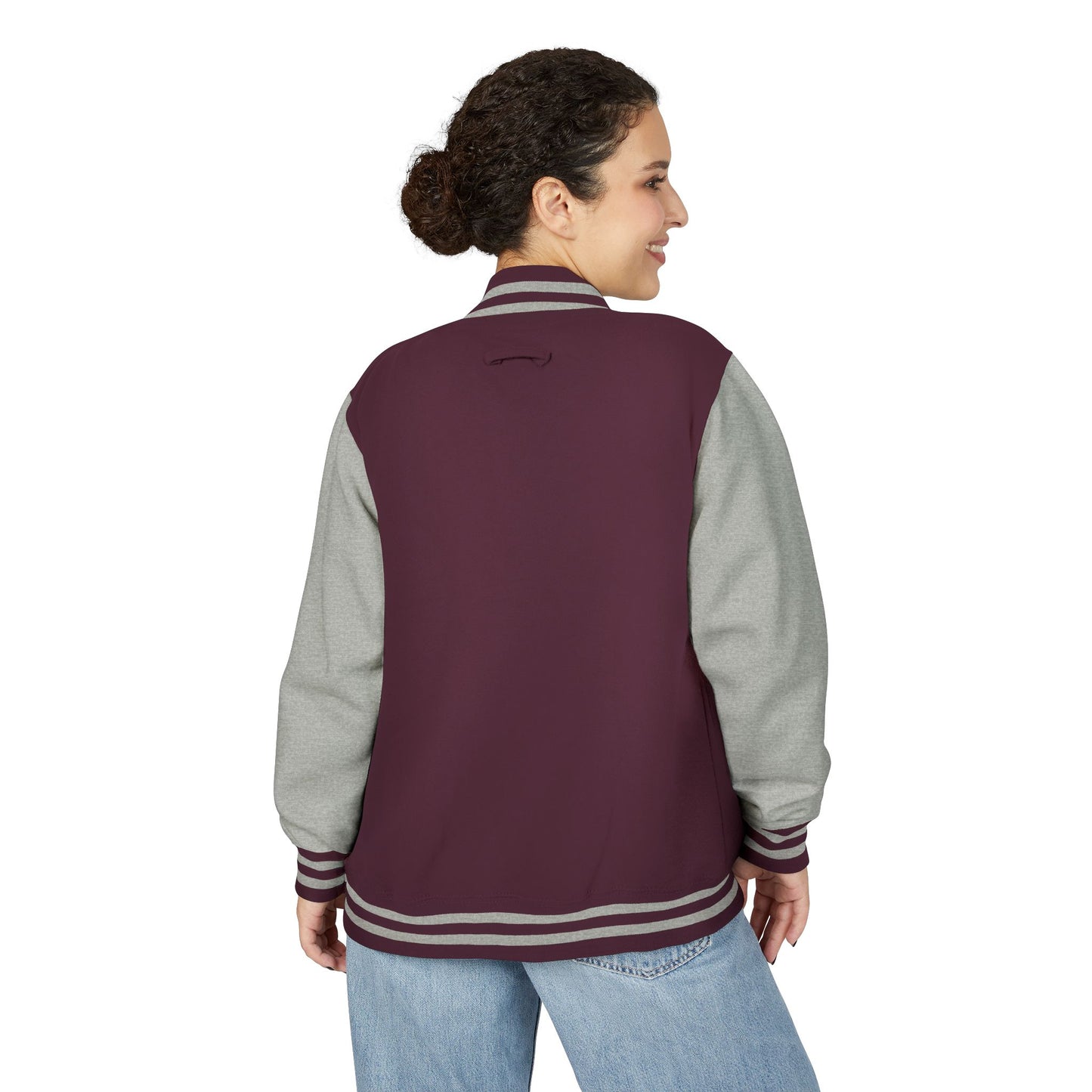 Black & White Letterman Jacket with Minimal Crest — Retro Varsity Bomber