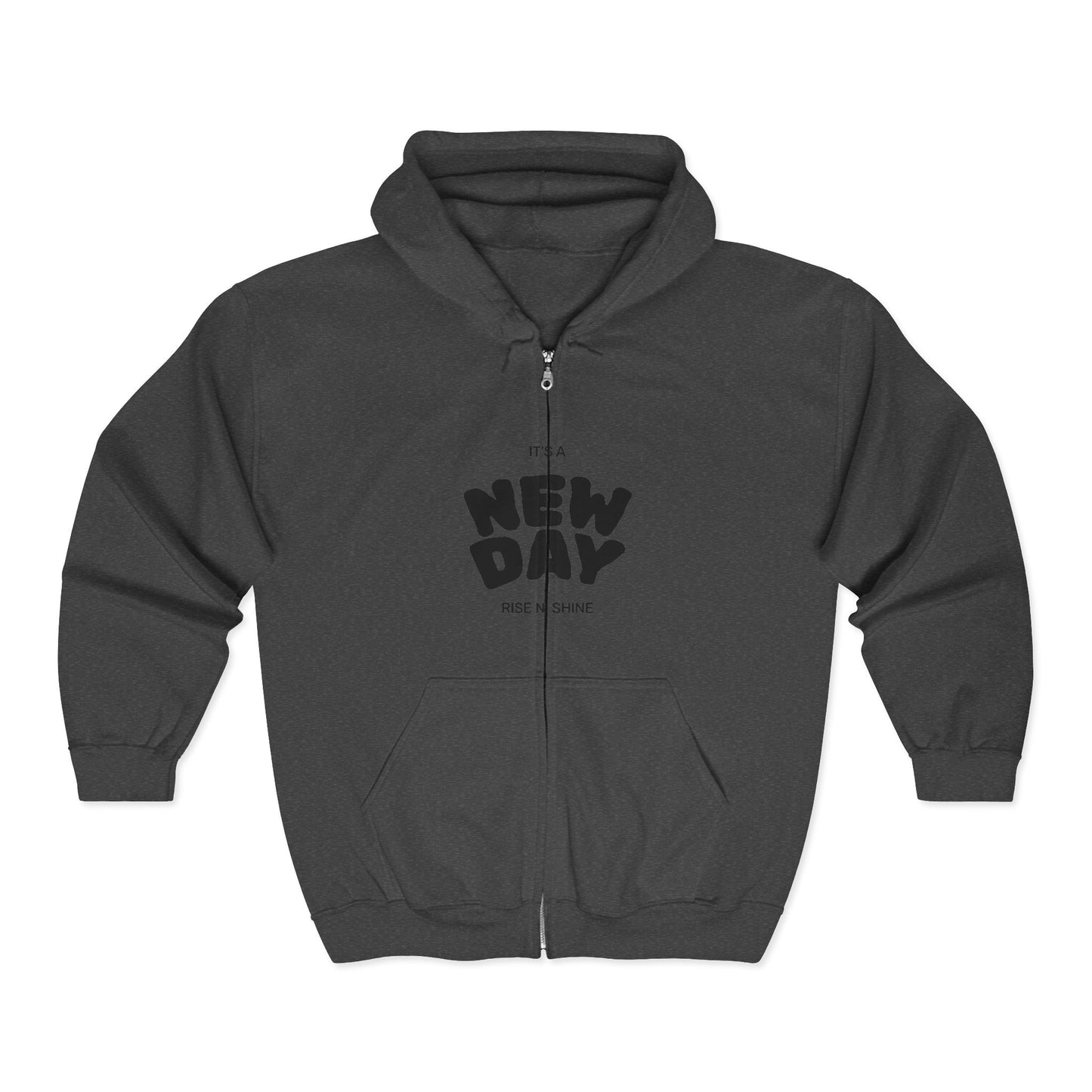 Black Full-Zip Hoodie with Subtle Crown Graphic – Minimalist Streetwear Zip-Up