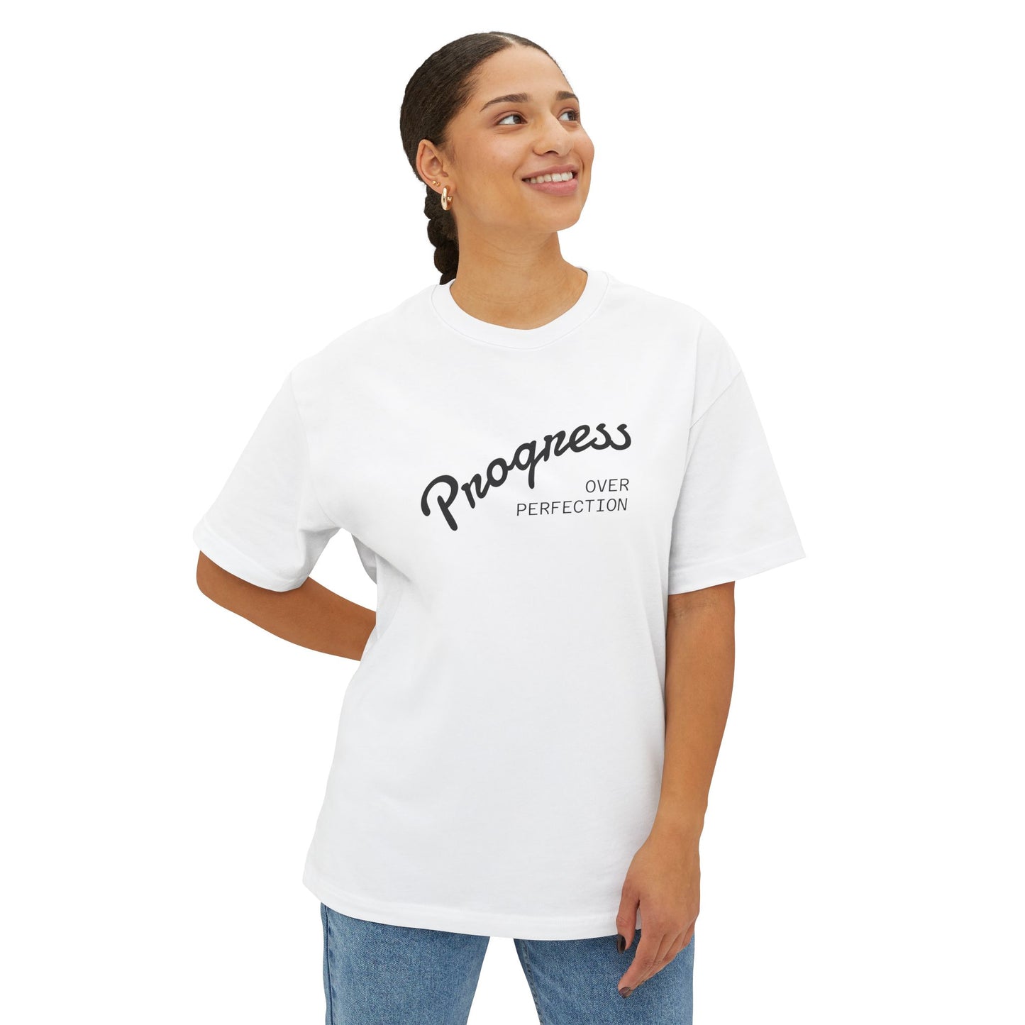 Progress Over Perfection Boxy Tee — Inspirational Oversized T‑Shirt