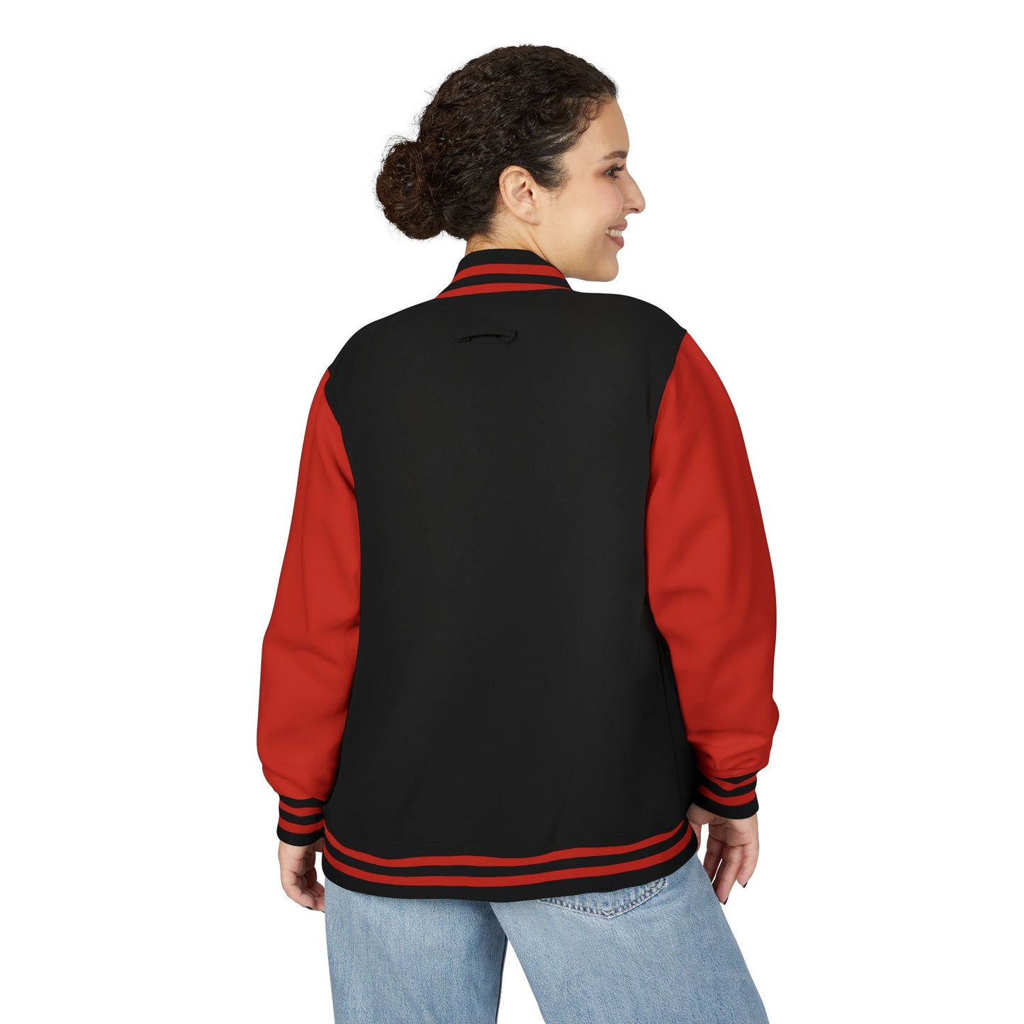 Black & White Letterman Jacket with Minimal Crest — Retro Varsity Bomber