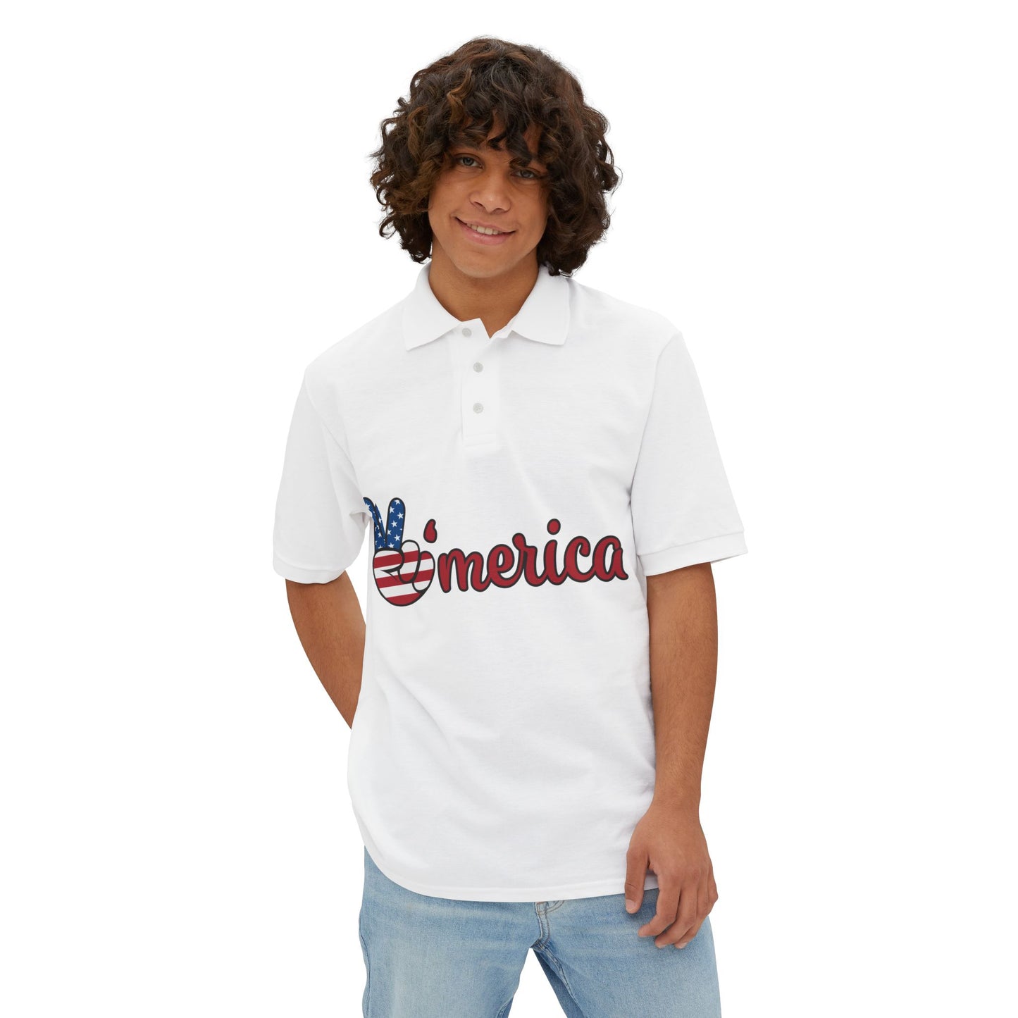 'Merica Patriotic Polo Shirt — USA Flag Peace Sign Men's Polo for 4th of July