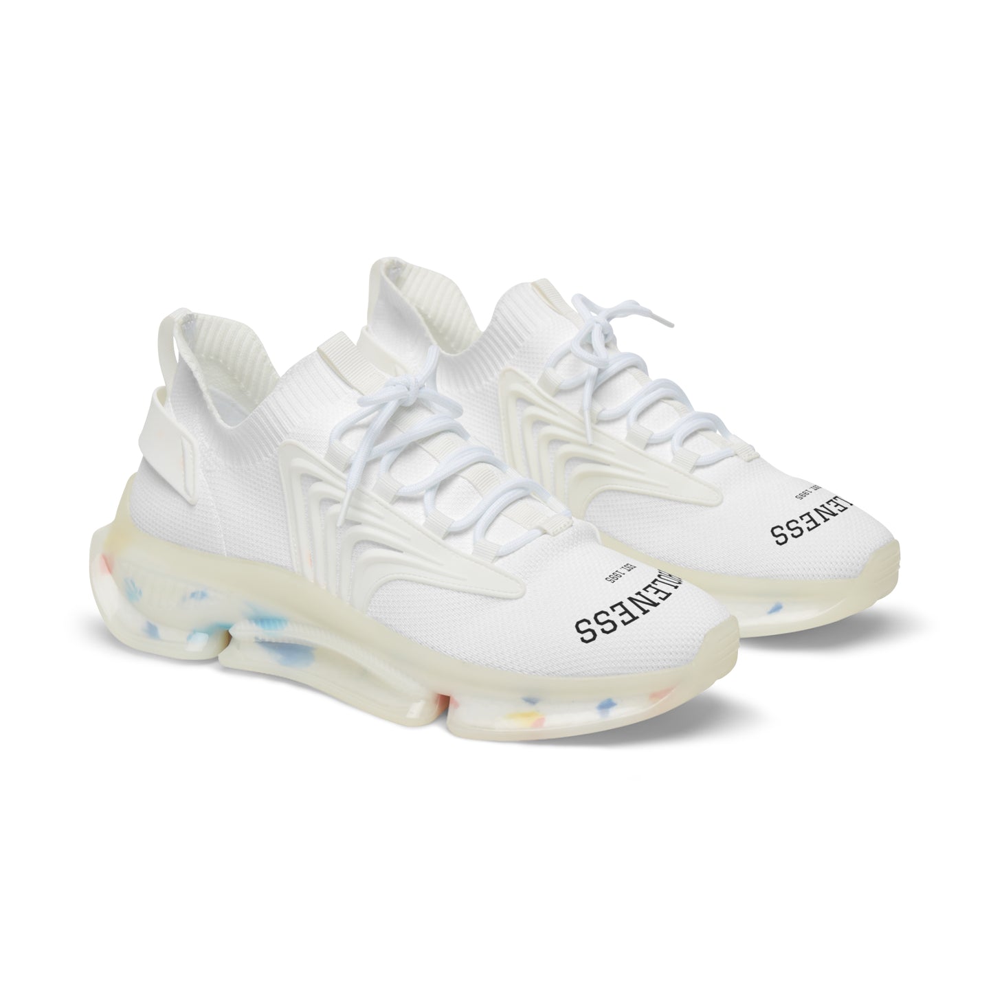 Men's White Mesh Sneakers — Breathable Lightweight Athletic Shoes with 'WHOLEENSS' Text