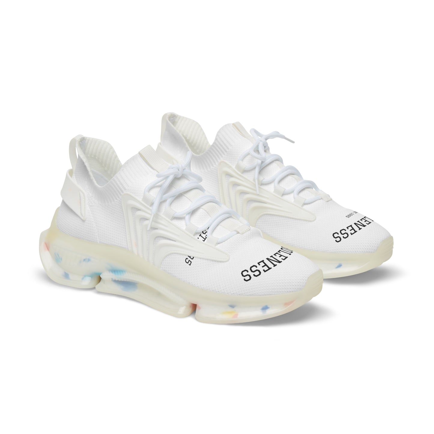 Wholeness Knit Mesh Sneakers — Lightweight White Athletic Shoes with Color-Accent Sole