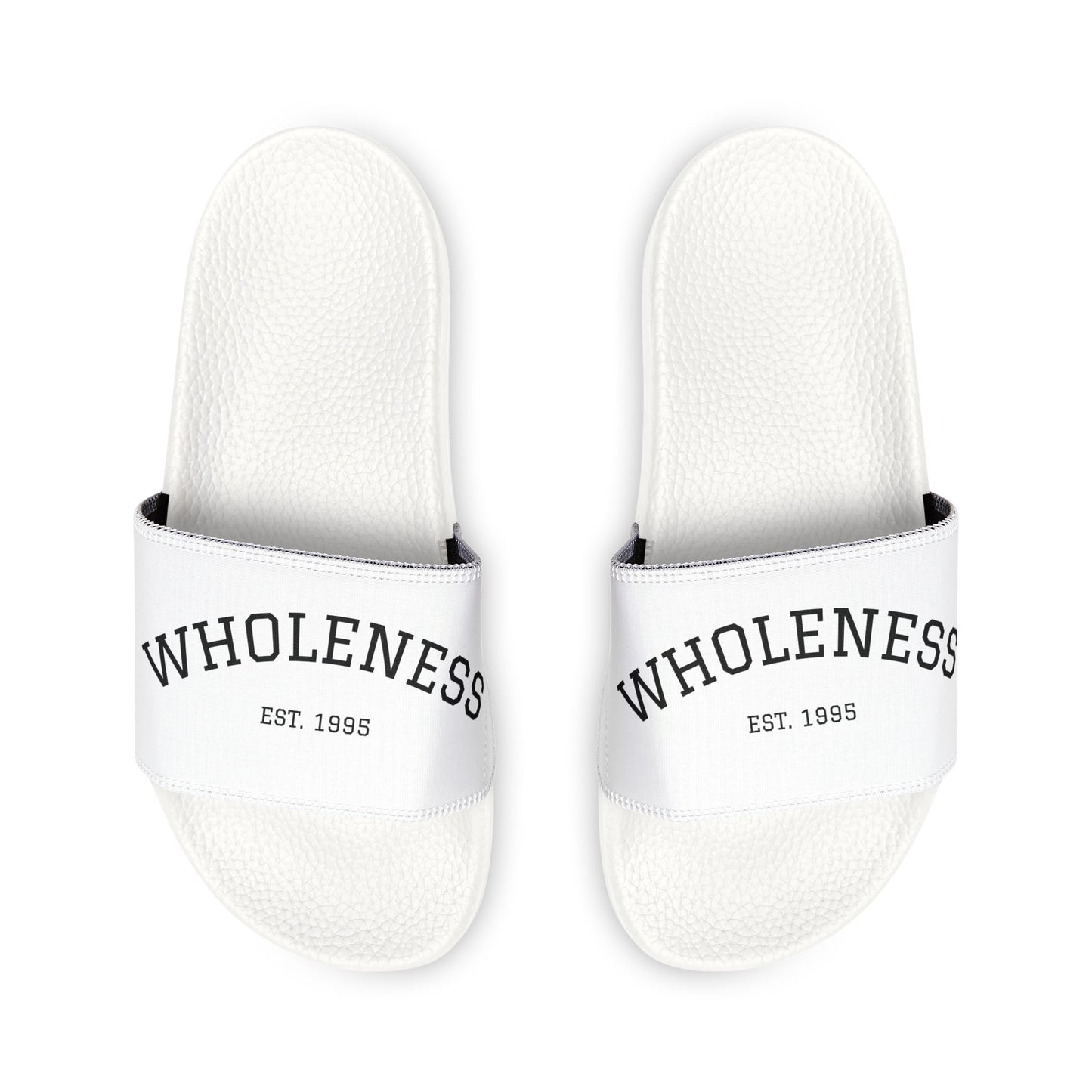 Men's White Slide Sandals — Removable-Strap Casual Pool Slides with 'WHOLENESS' Logo
