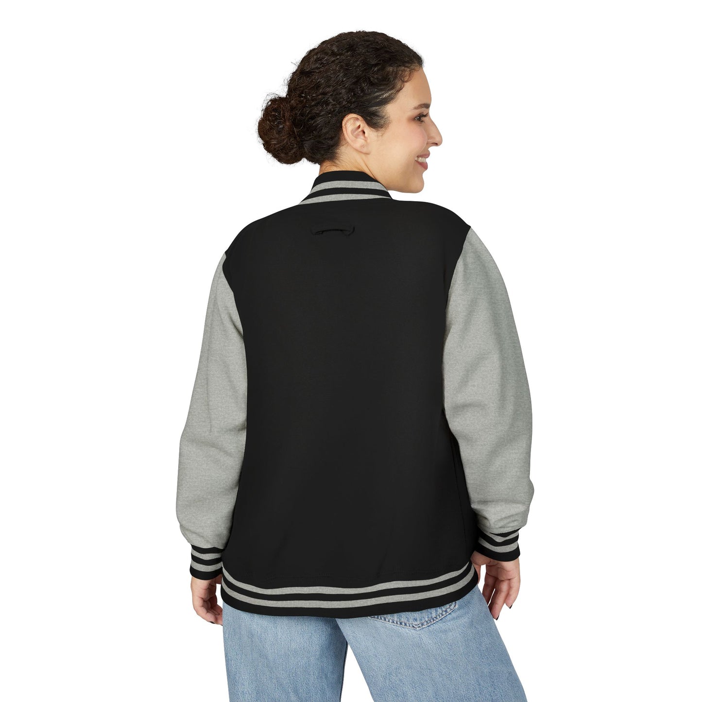 Black & White Letterman Jacket with Minimal Crest — Retro Varsity Bomber