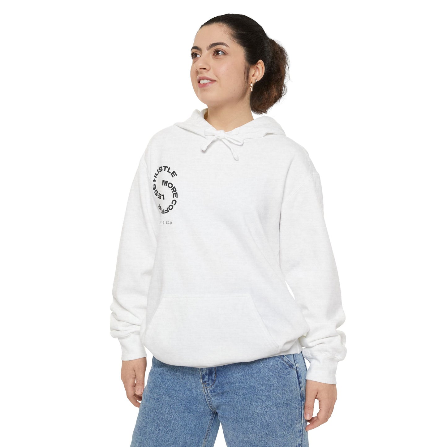 Minimalist Swirl Logo Hoodie — "Just Be" Garment-Dyed Pullover