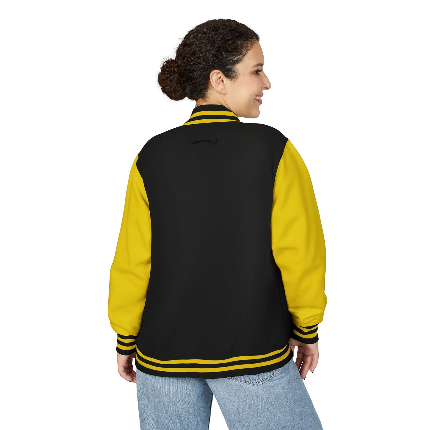 Black & White Letterman Jacket with Minimal Crest — Retro Varsity Bomber